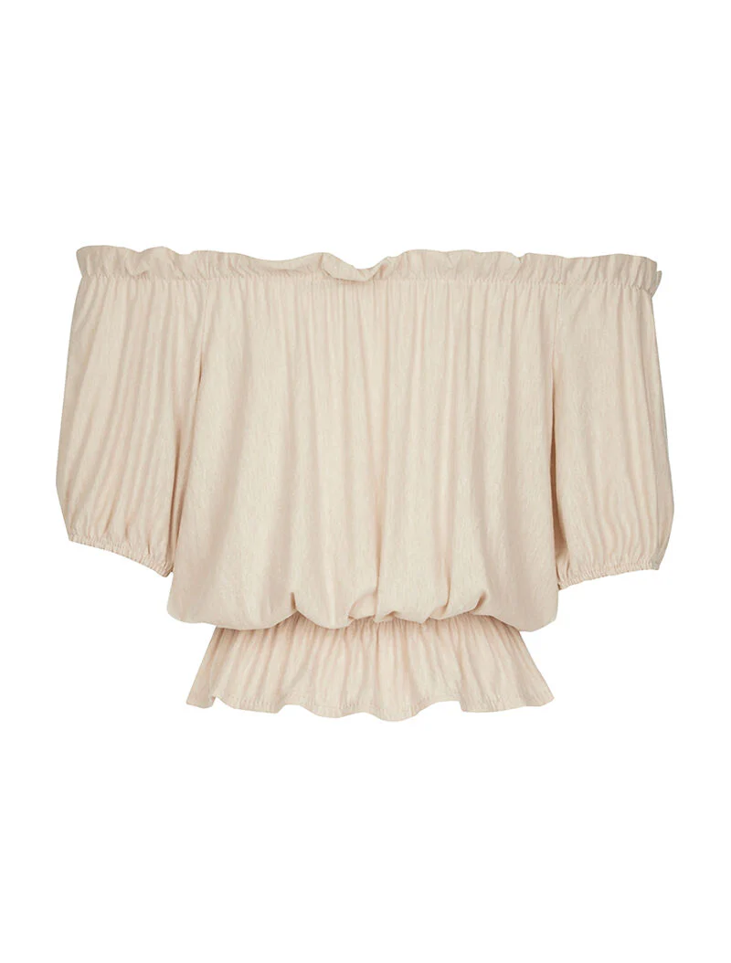 Blouse élastiquée unie - beige - Image 2
