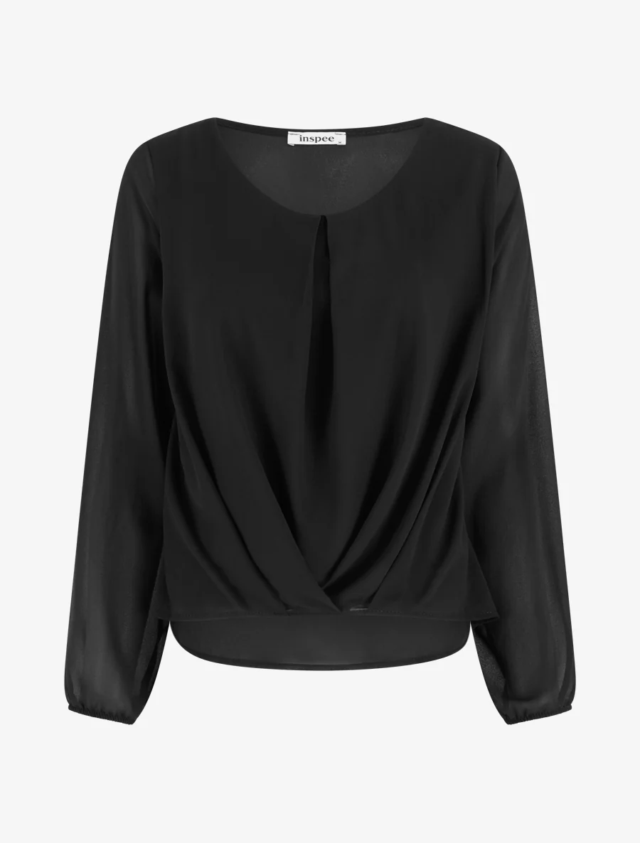 Blouse en voile à effet drapé - Noir