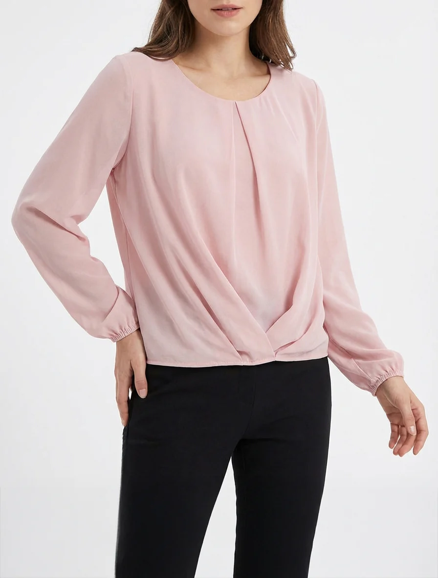 Blouse en voile à effet drapé - Rose - Image 4