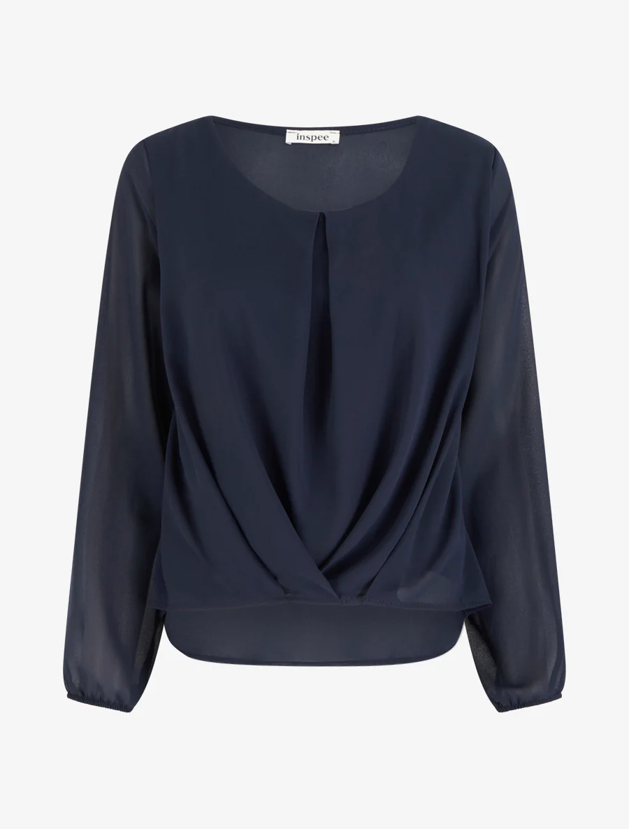 Blouse en voile à effet drapé - Marine