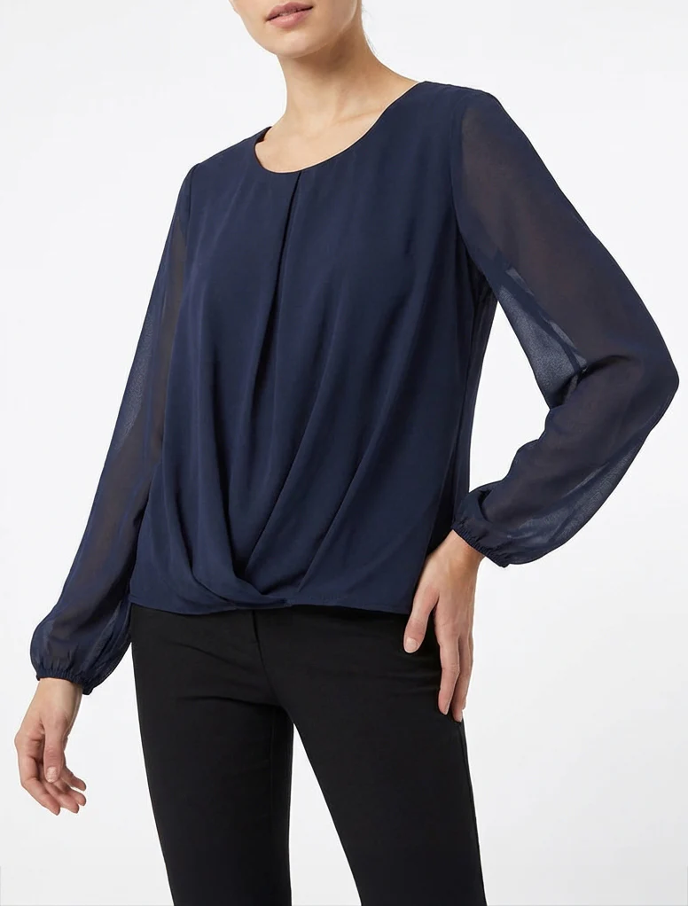 Blouse en voile à effet drapé - Marine - Image 4