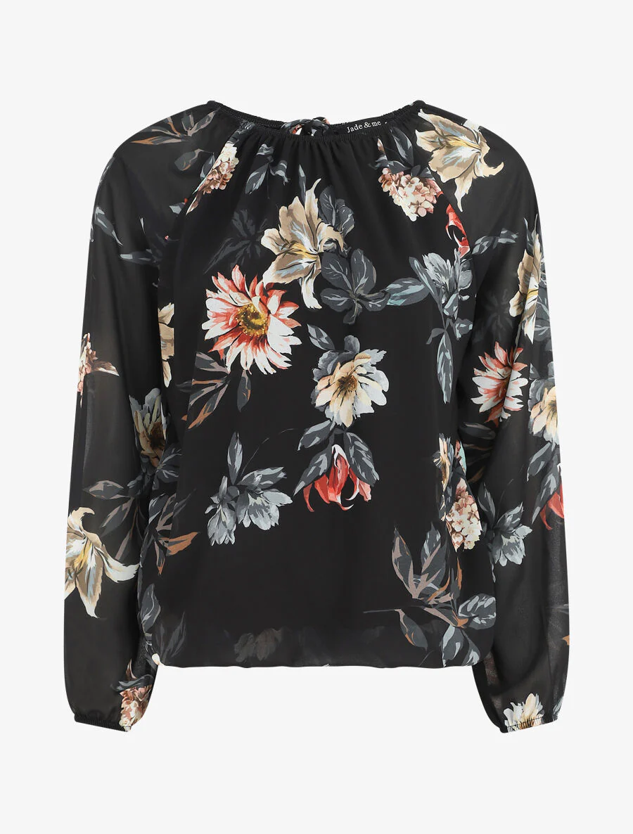 Blouse en voile à imprimé fleuri - Noir