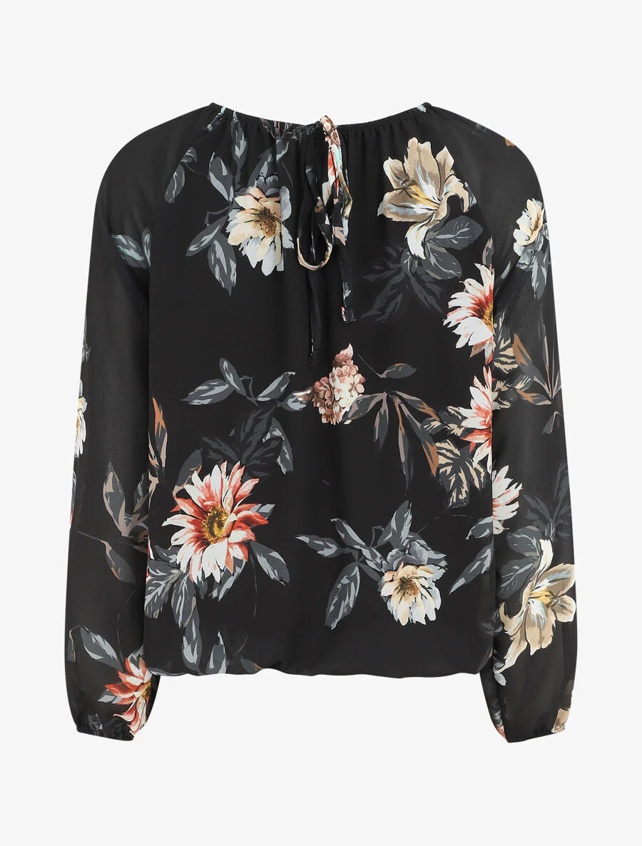 Blouse en voile à imprimé fleuri - Noir - Image 2