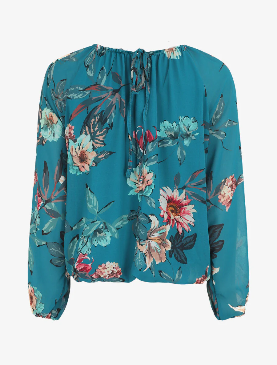 Blouse en voile à imprimé fleuri - Bleu canard - Image 2