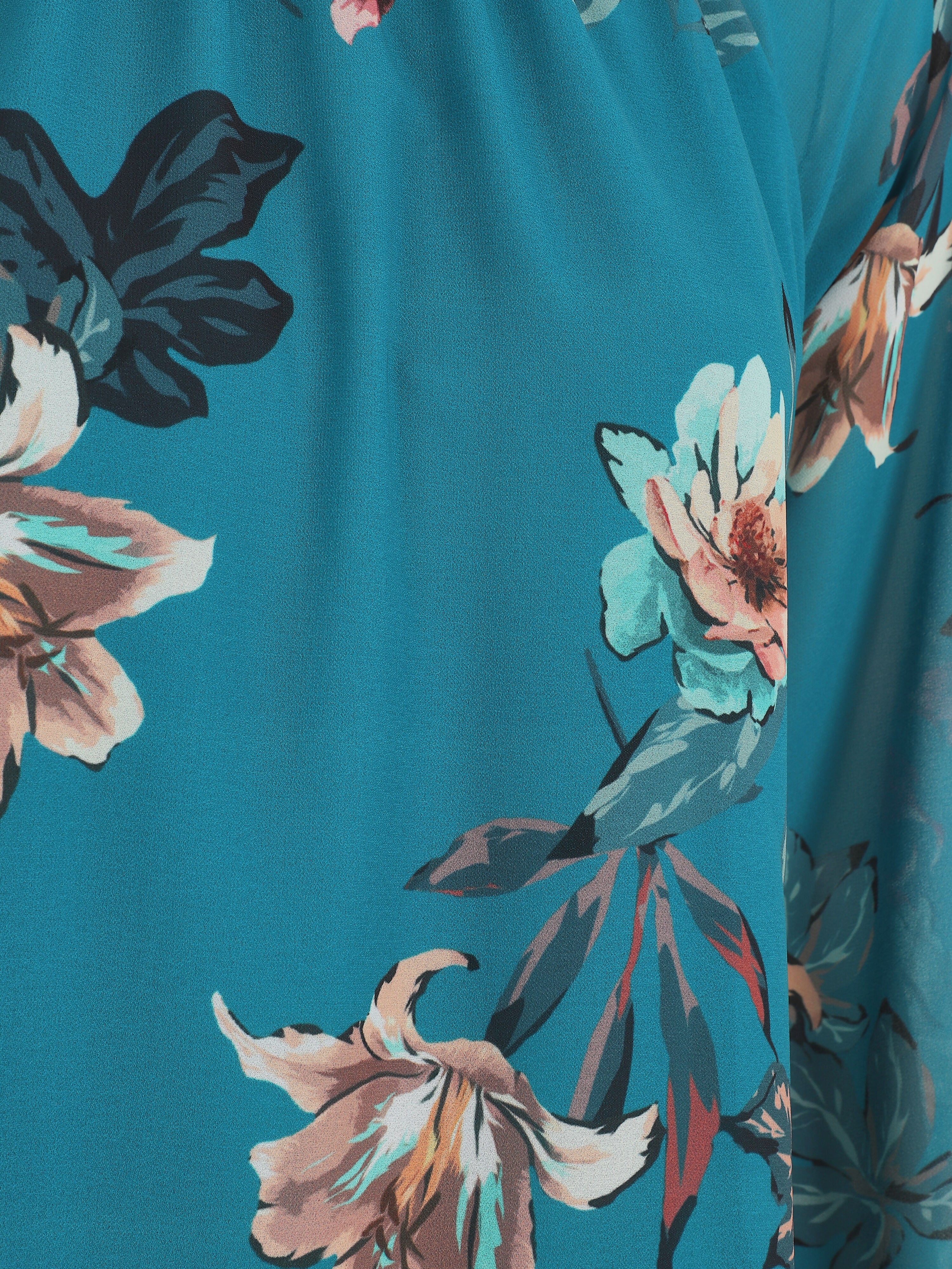 Blouse en voile à imprimé fleuri - Bleu canard - Image 3