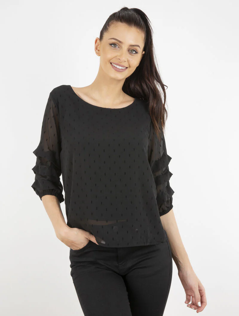 Blouse en voile fin à points graphiques - noir