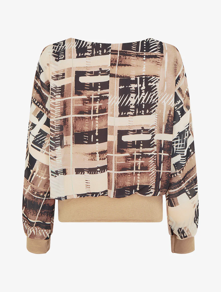 Blouse en voile imprimé abstrait - Beige - Image 2