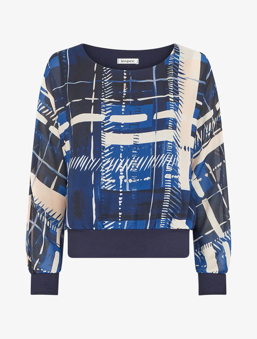 Blouse en voile imprimé abstrait - Marine