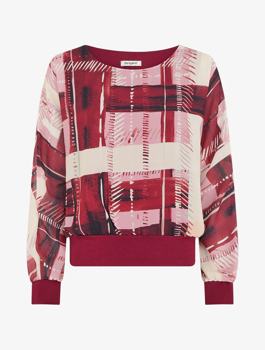 Blouse en voile imprimé abstrait - Lie de vin