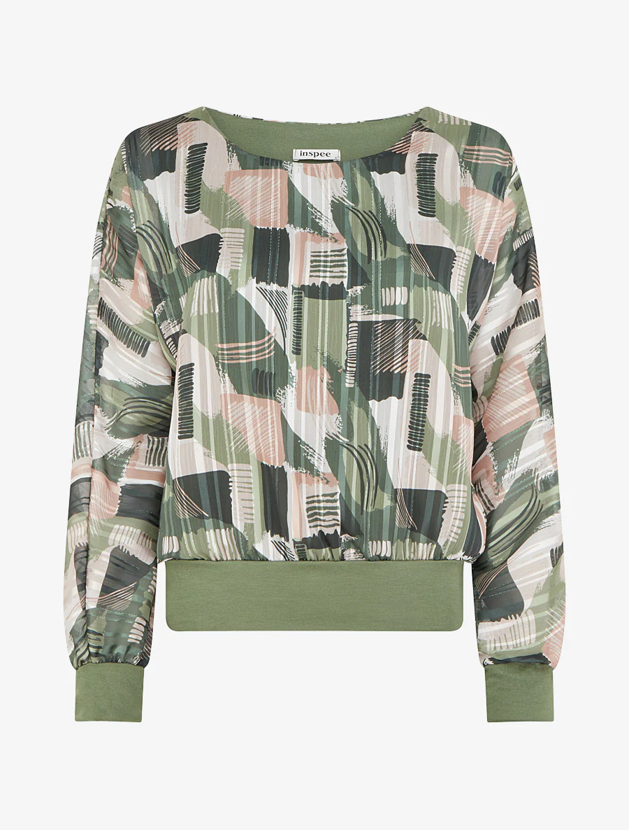 Blouse en voile imprimé fantaisie à détail irisé - Kaki