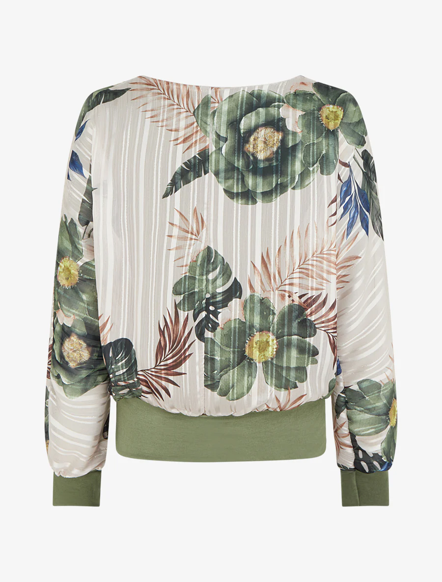 Blouse en voile imprimé feuillage à détail irisé - Kaki - Image 2