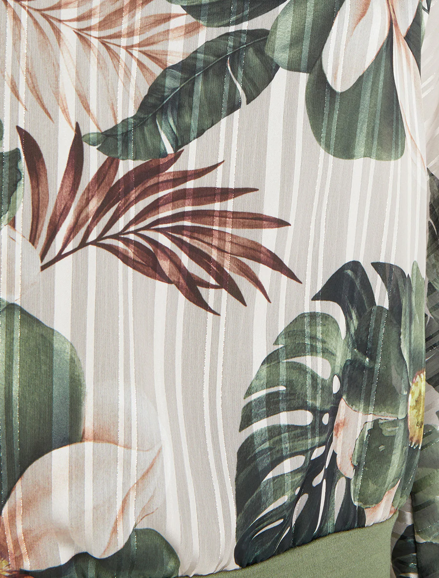 Blouse en voile imprimé feuillage à détail irisé - Kaki - Image 3