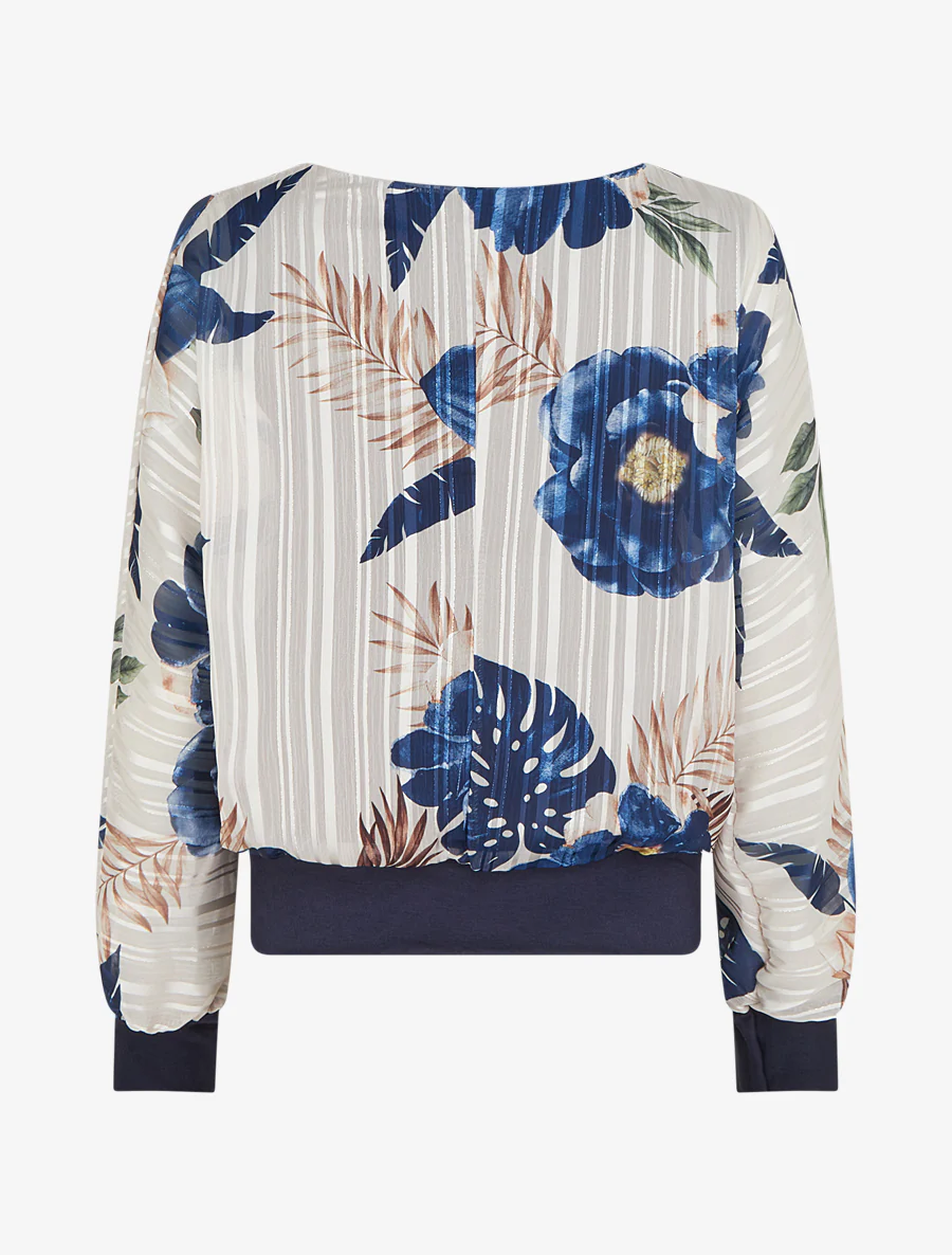 Blouse en voile imprimé feuillage à détail irisé - Marine - Image 2