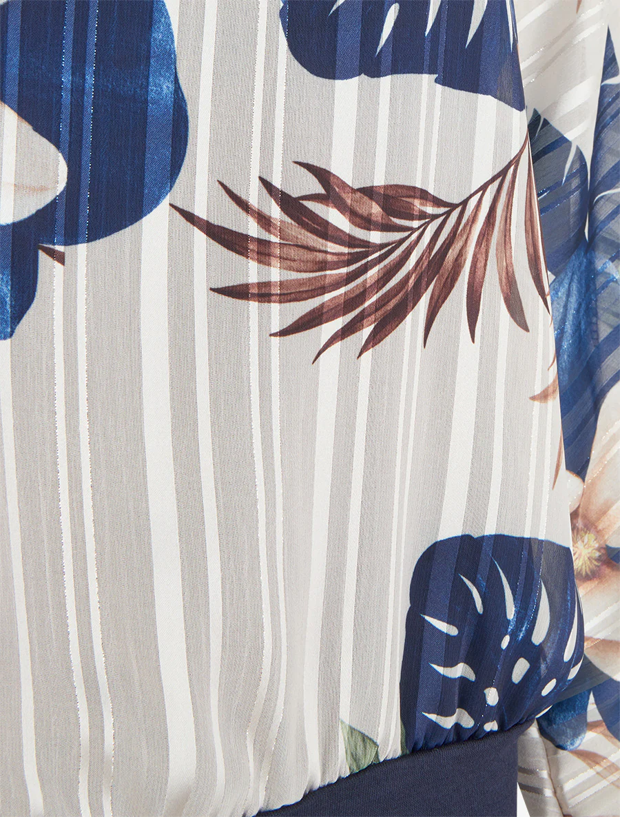Blouse en voile imprimé feuillage à détail irisé - Marine - Image 3