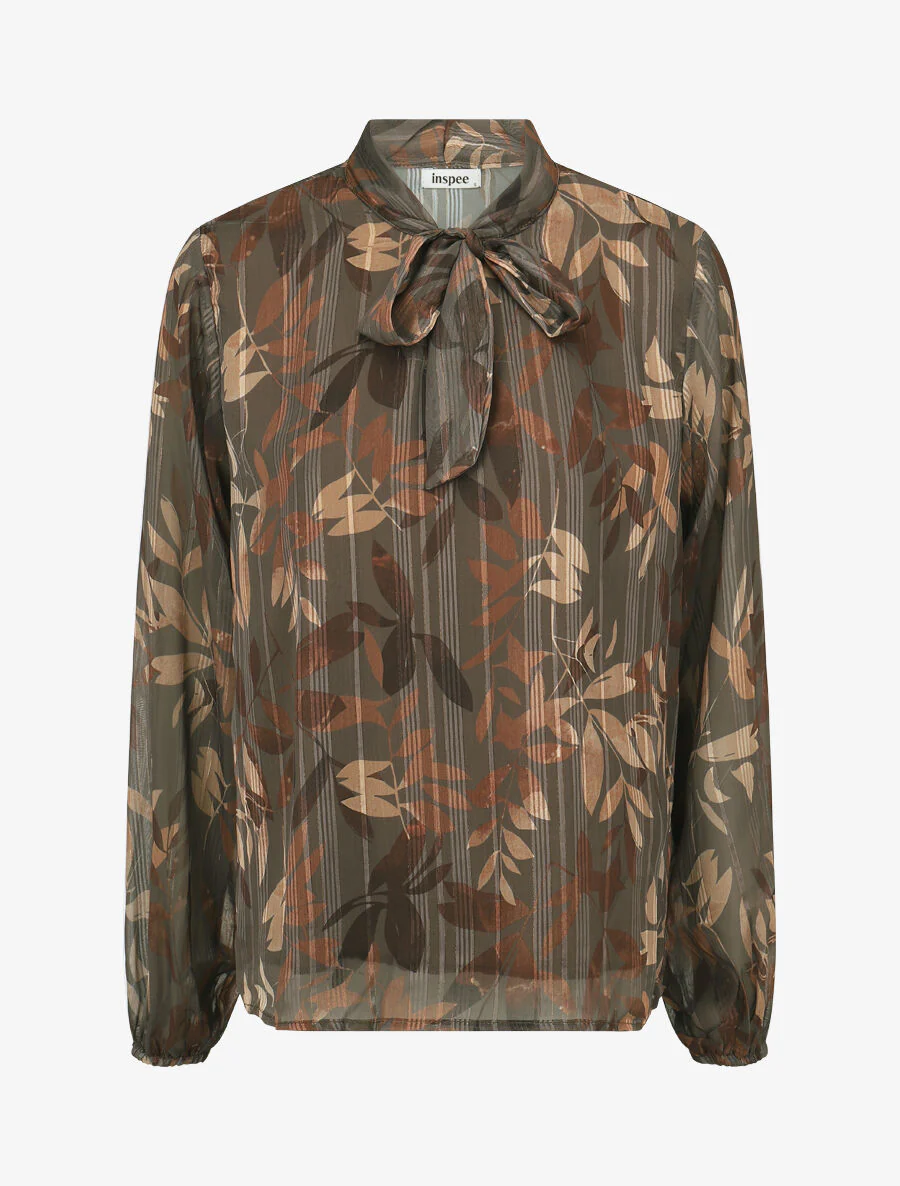 Blouse en voile imprimé feuillage - Taupe