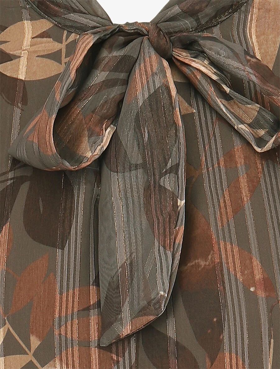 Blouse en voile imprimé feuillage - Taupe - Image 3