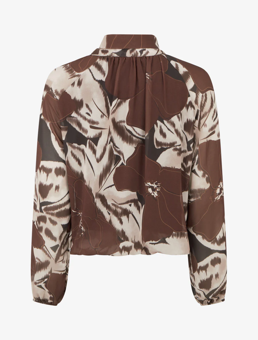 Blouse en voile imprimé floral à nouer - Marron - Image 2