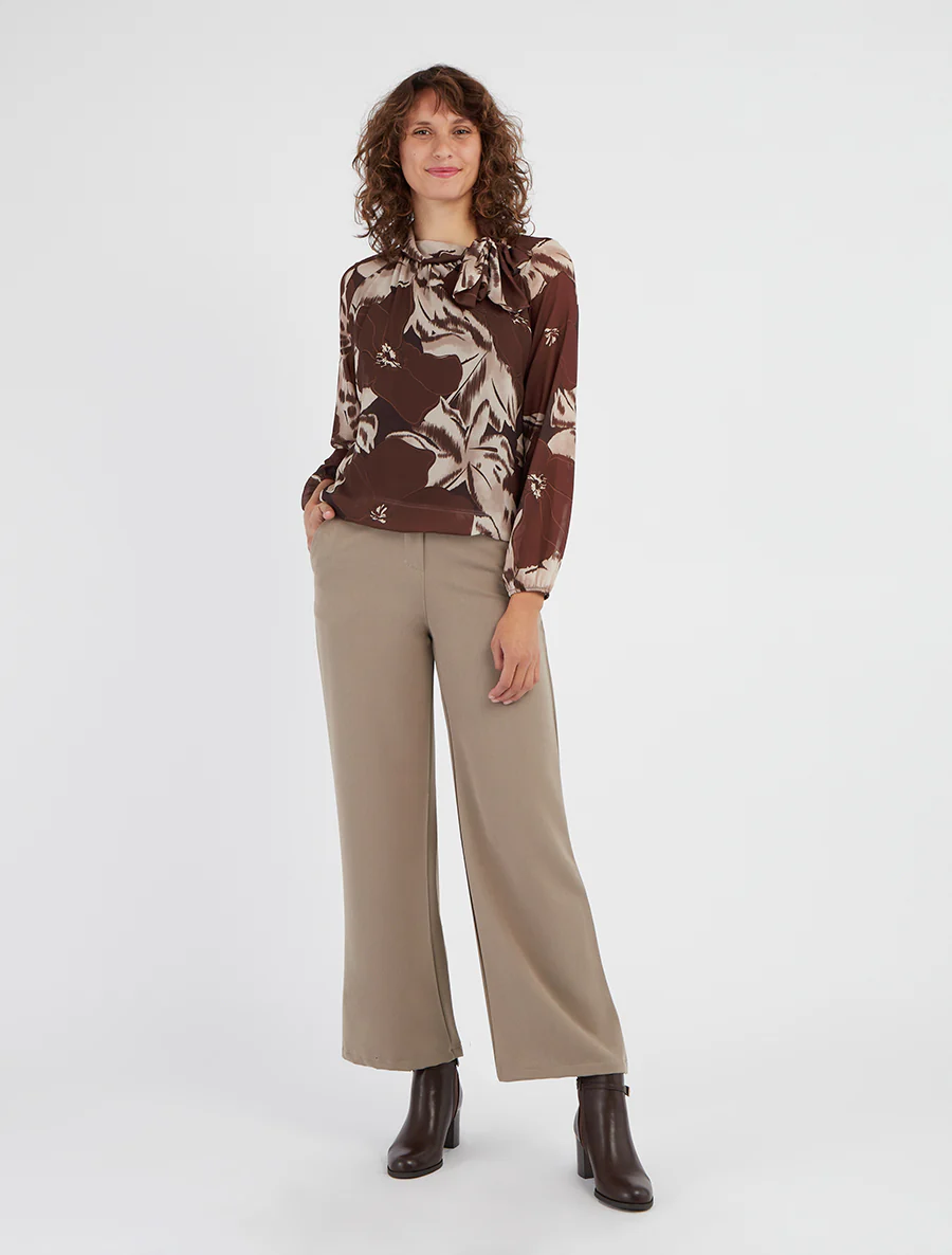 Blouse en voile imprimé floral à nouer - Marron - Image 4