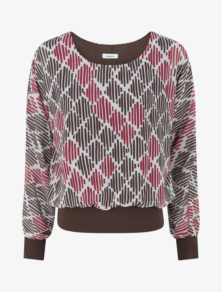 Blouse en voile imprimé graphique - Marron