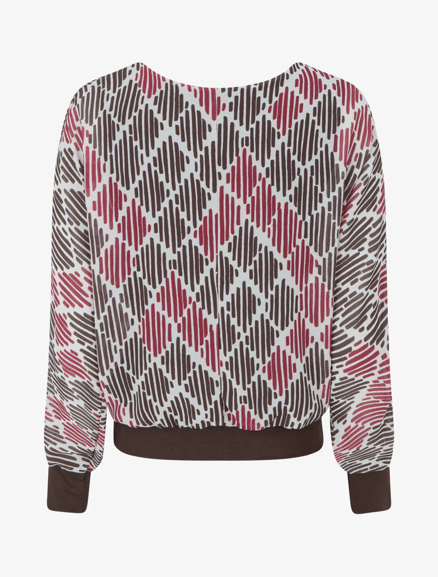 Blouse en voile imprimé graphique - Marron - Image 2