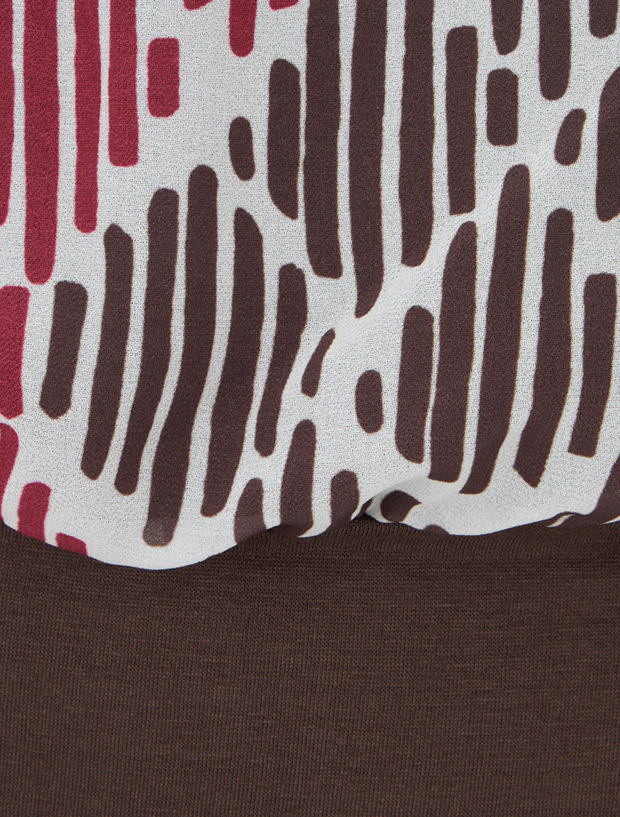 Blouse en voile imprimé graphique - Marron - Image 3