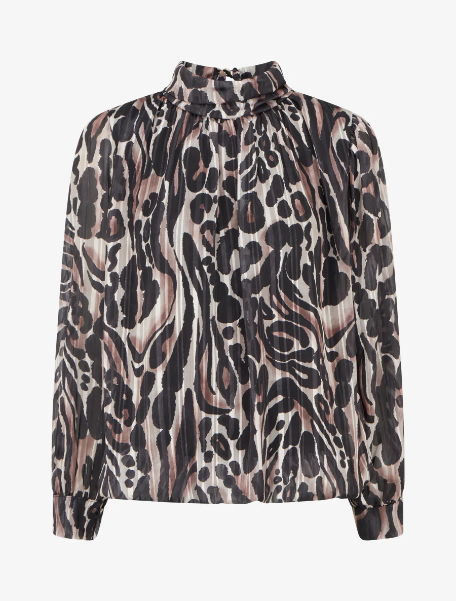 Blouse en voile imprimé léopard - Noir