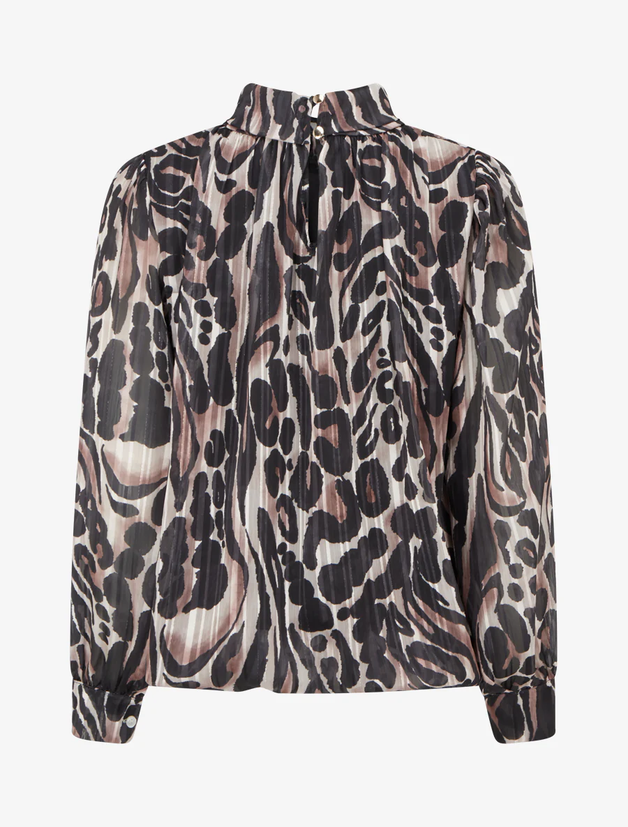 Blouse en voile imprimé léopard - Noir - Image 2