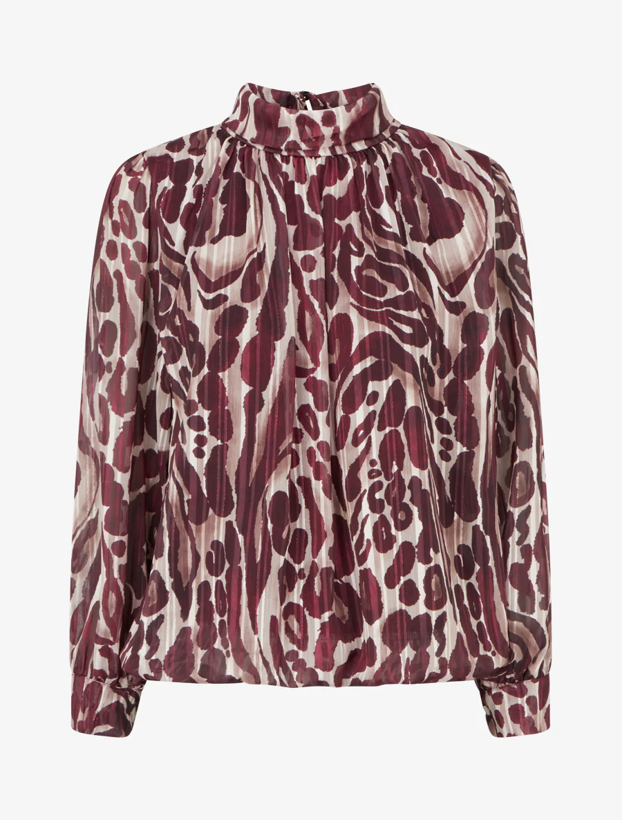 Blouse en voile imprimé léopard - Prune