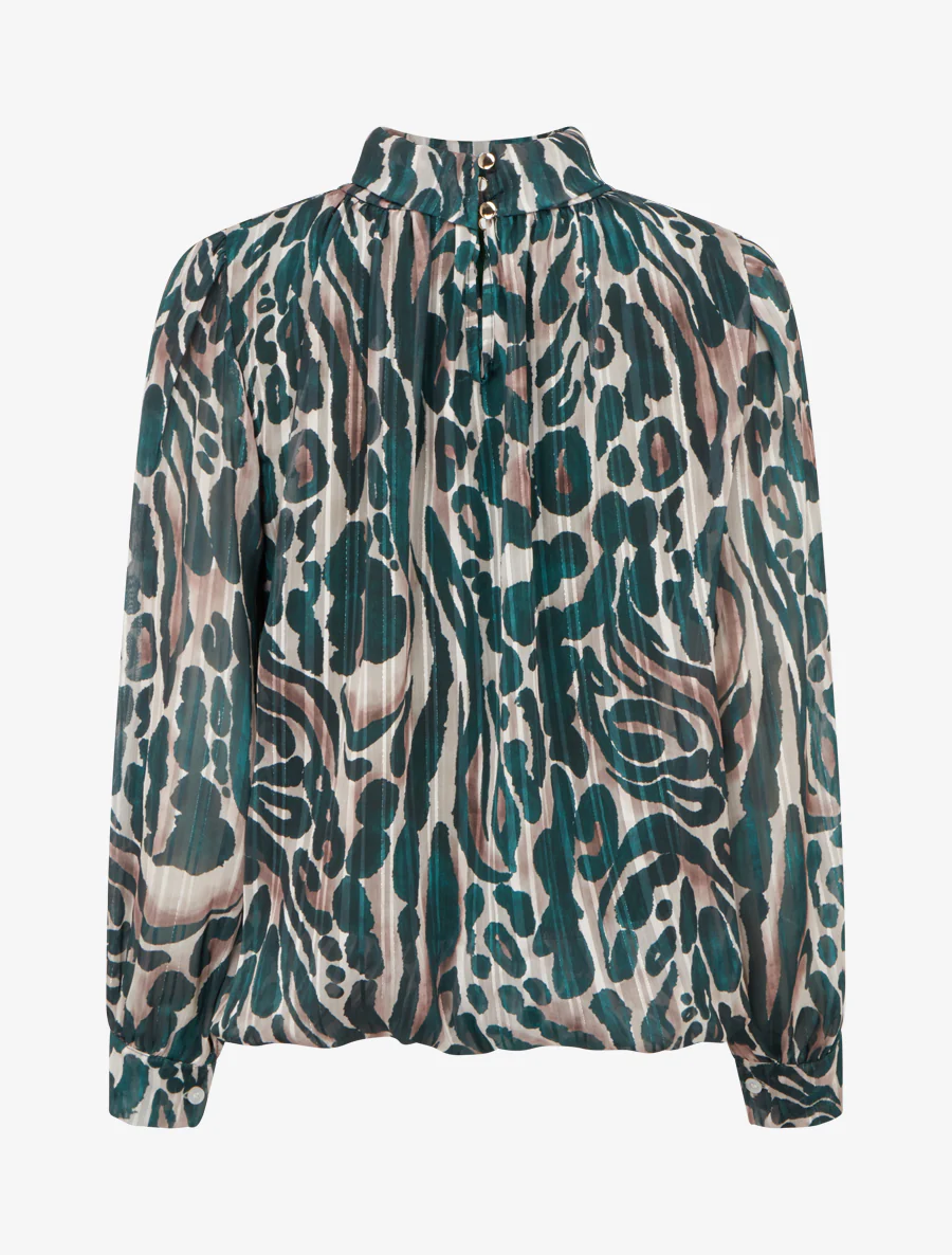 Blouse en voile imprimé léopard - Vert sapin - Image 2