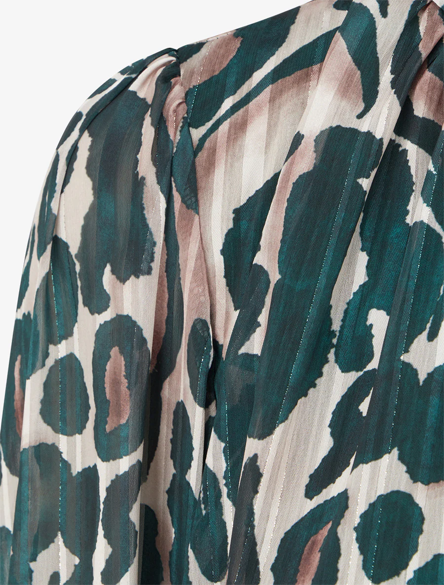 Blouse en voile imprimé léopard - Vert sapin - Image 3