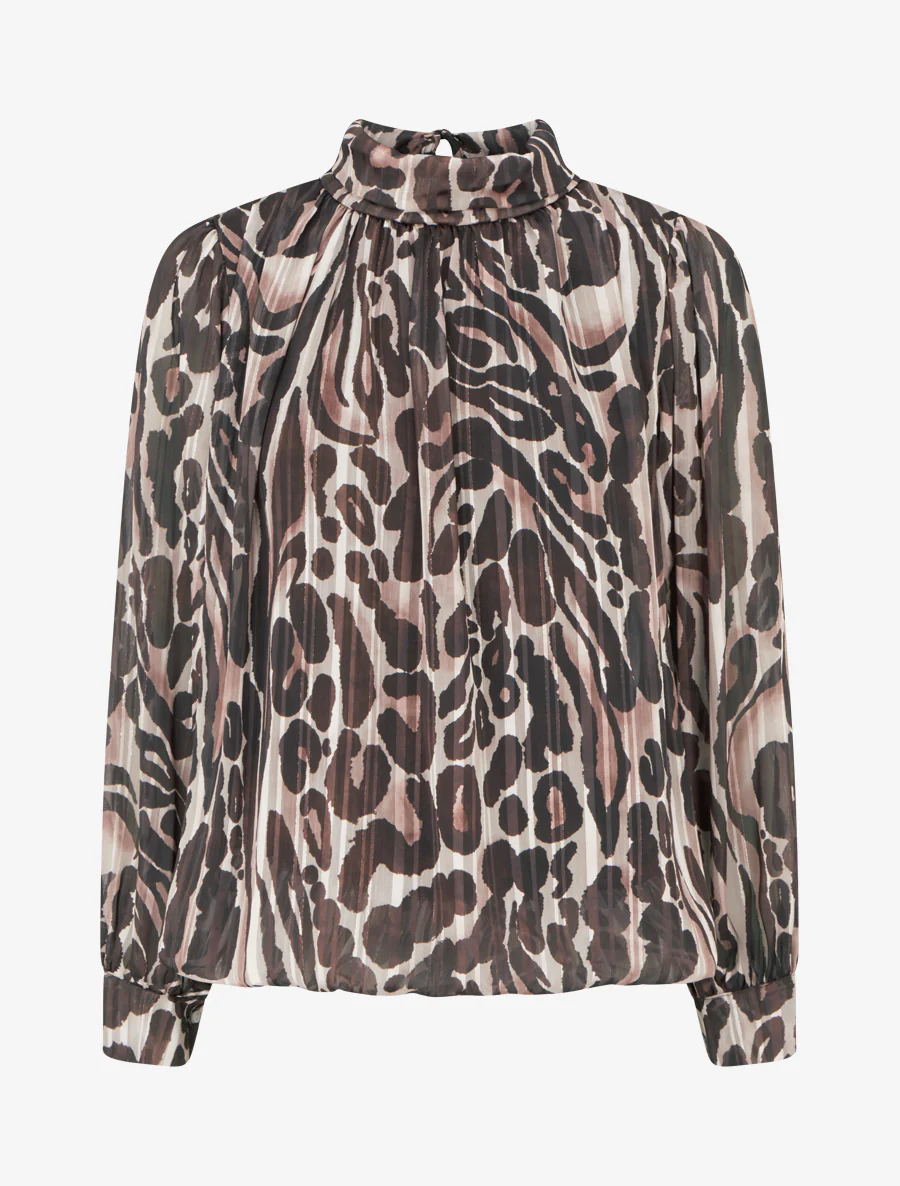Blouse en voile imprimé léopard - Marron