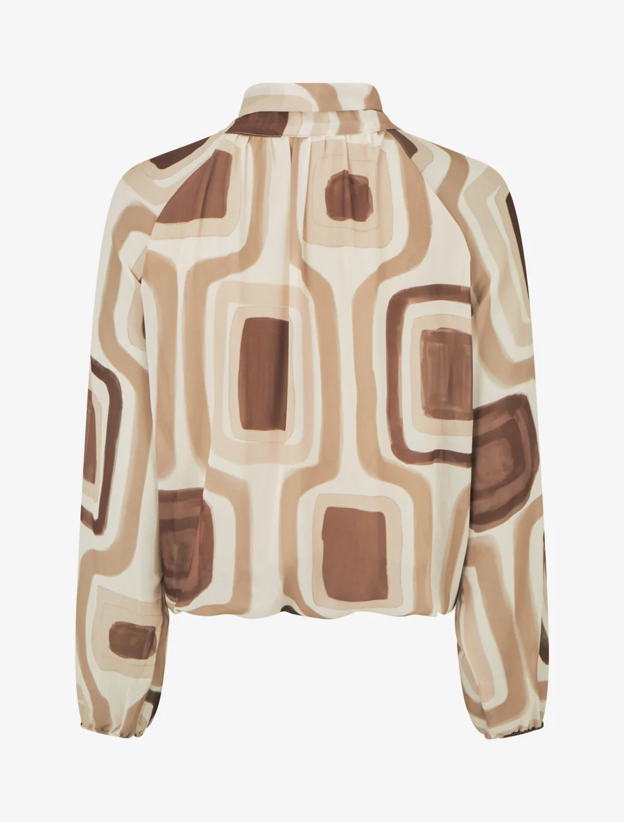 Blouse en voile imprimé rétro à nouer - Beige - Image 2