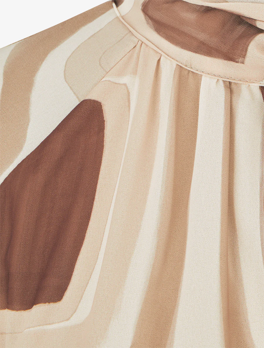 Blouse en voile imprimé rétro à nouer - Beige - Image 3