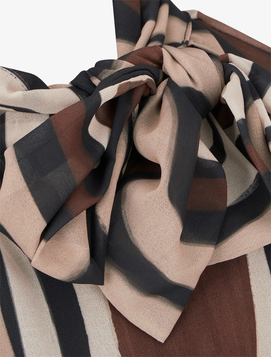Blouse en voile imprimé rétro à nouer - Noir - Image 3