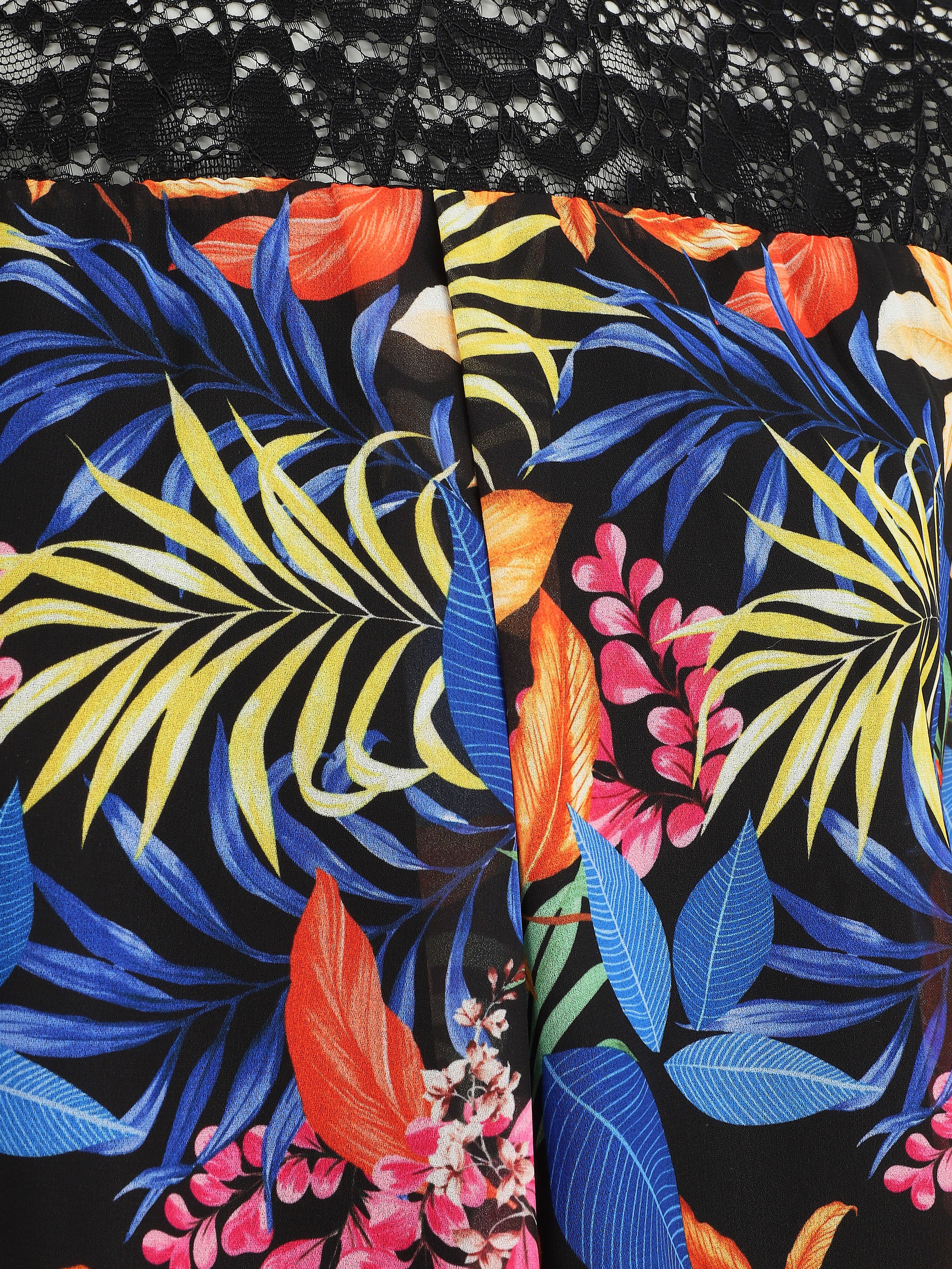 Blouse en voile imprimé tropical - Noir - Image 3