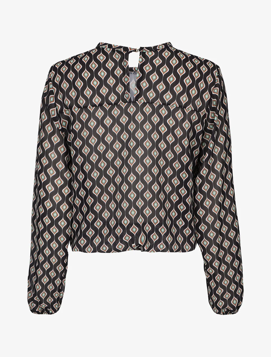Blouse en voile imprimé vintage - Noir - Image 2