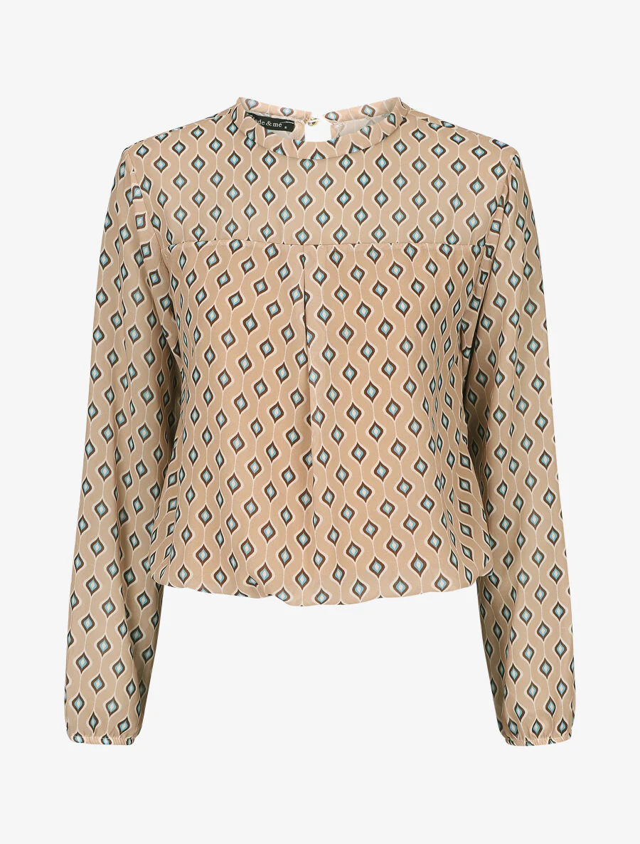 Blouse en voile imprimé vintage - Beige