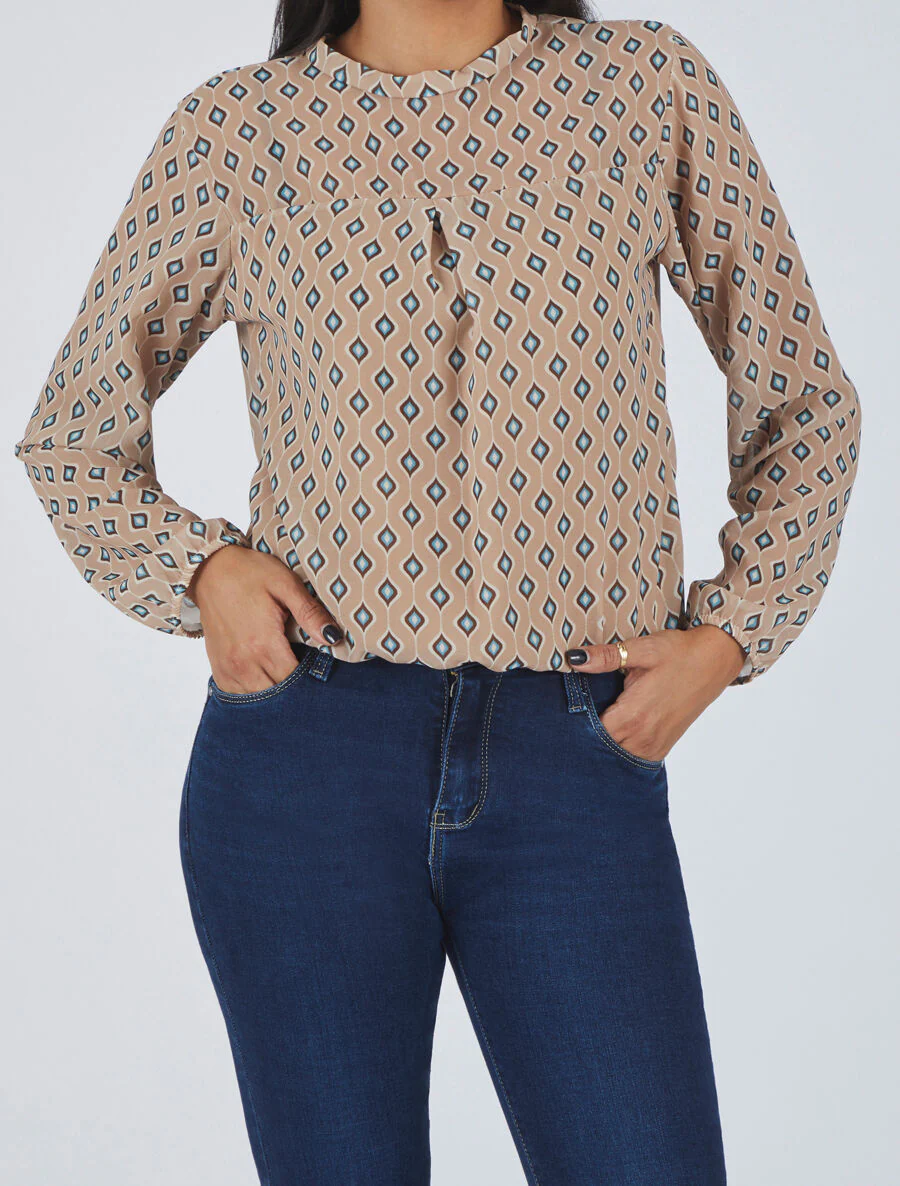 Blouse en voile imprimé vintage - Beige - Image 4