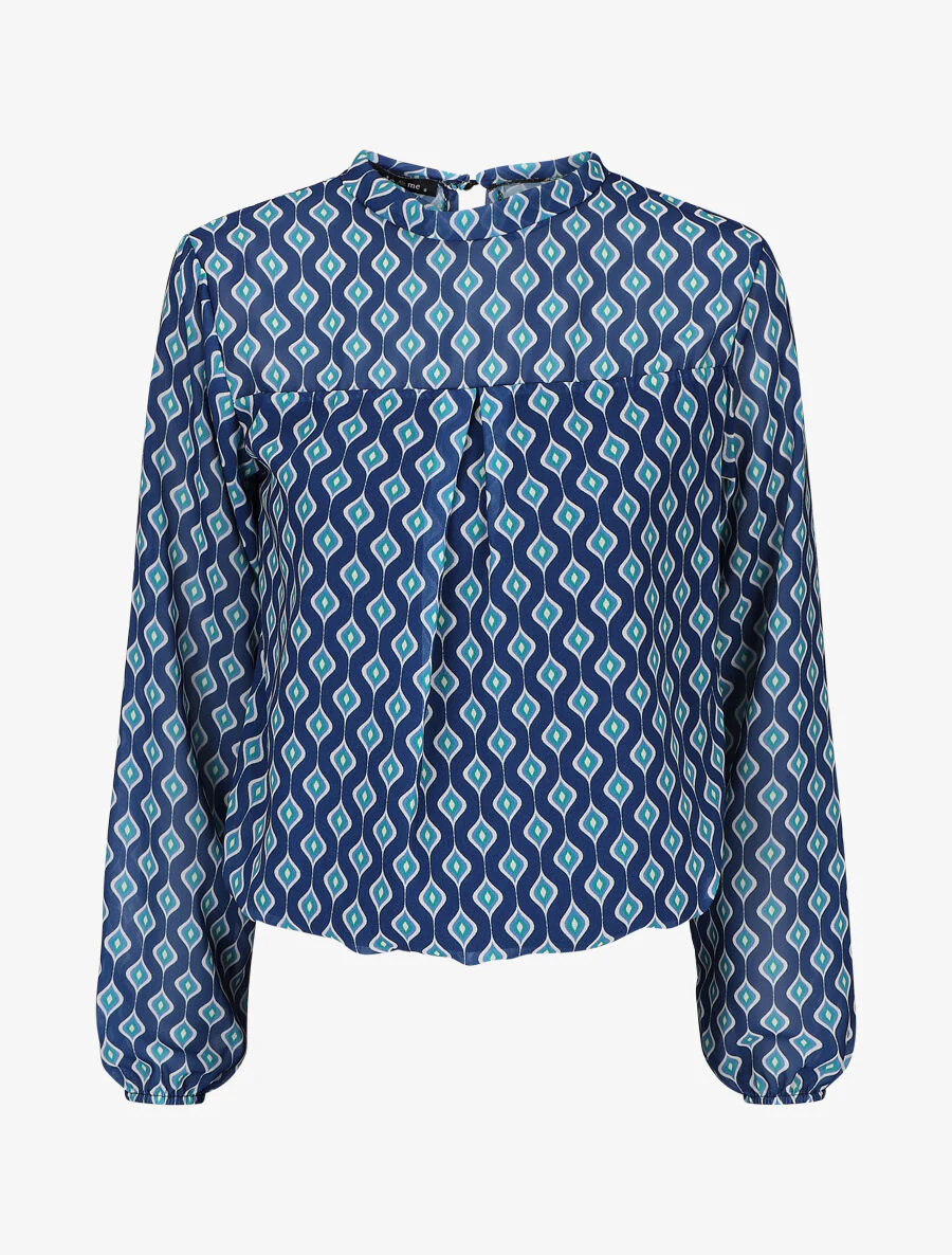 Blouse en voile imprimé vintage - Bleu