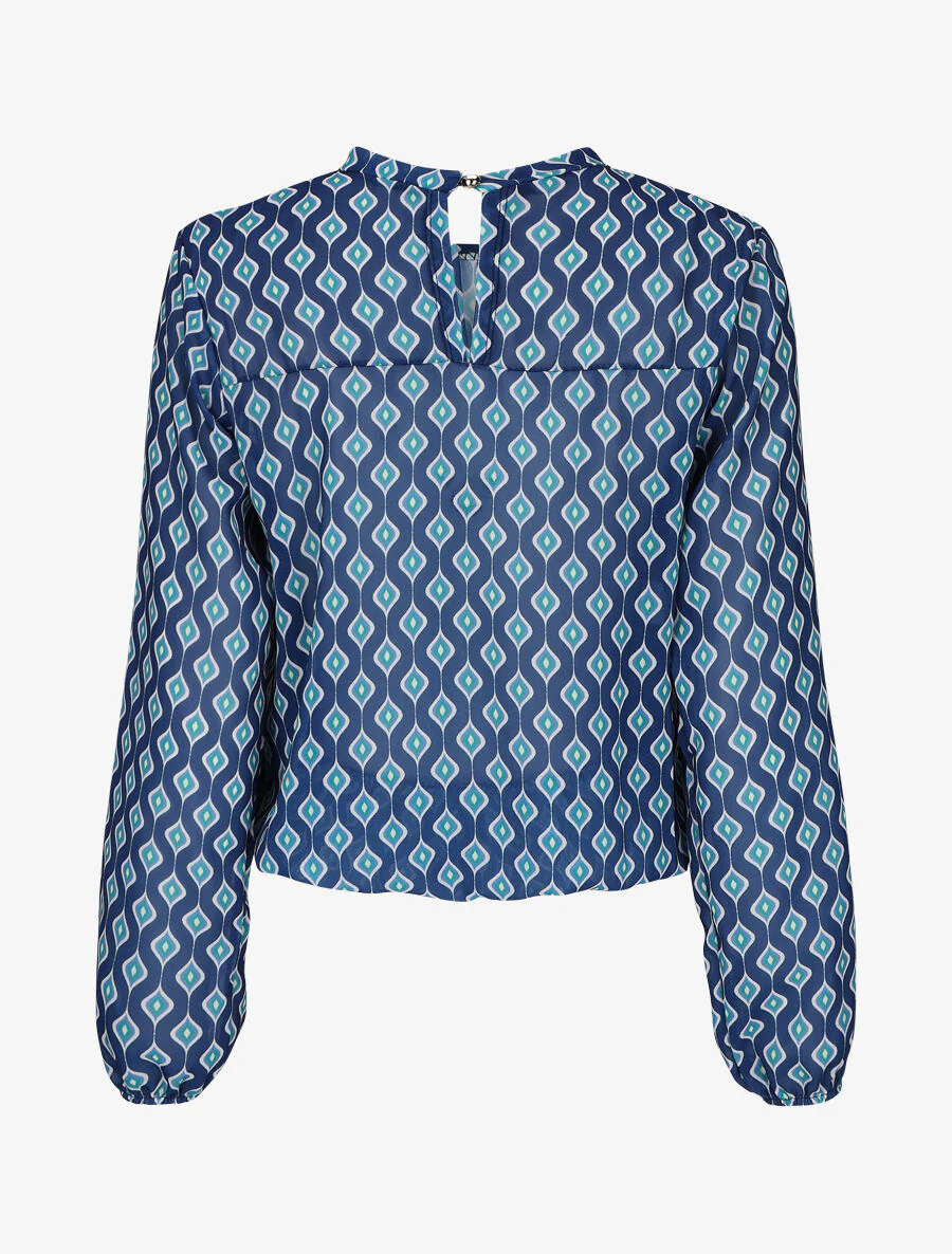 Blouse en voile imprimé vintage - Bleu - Image 2