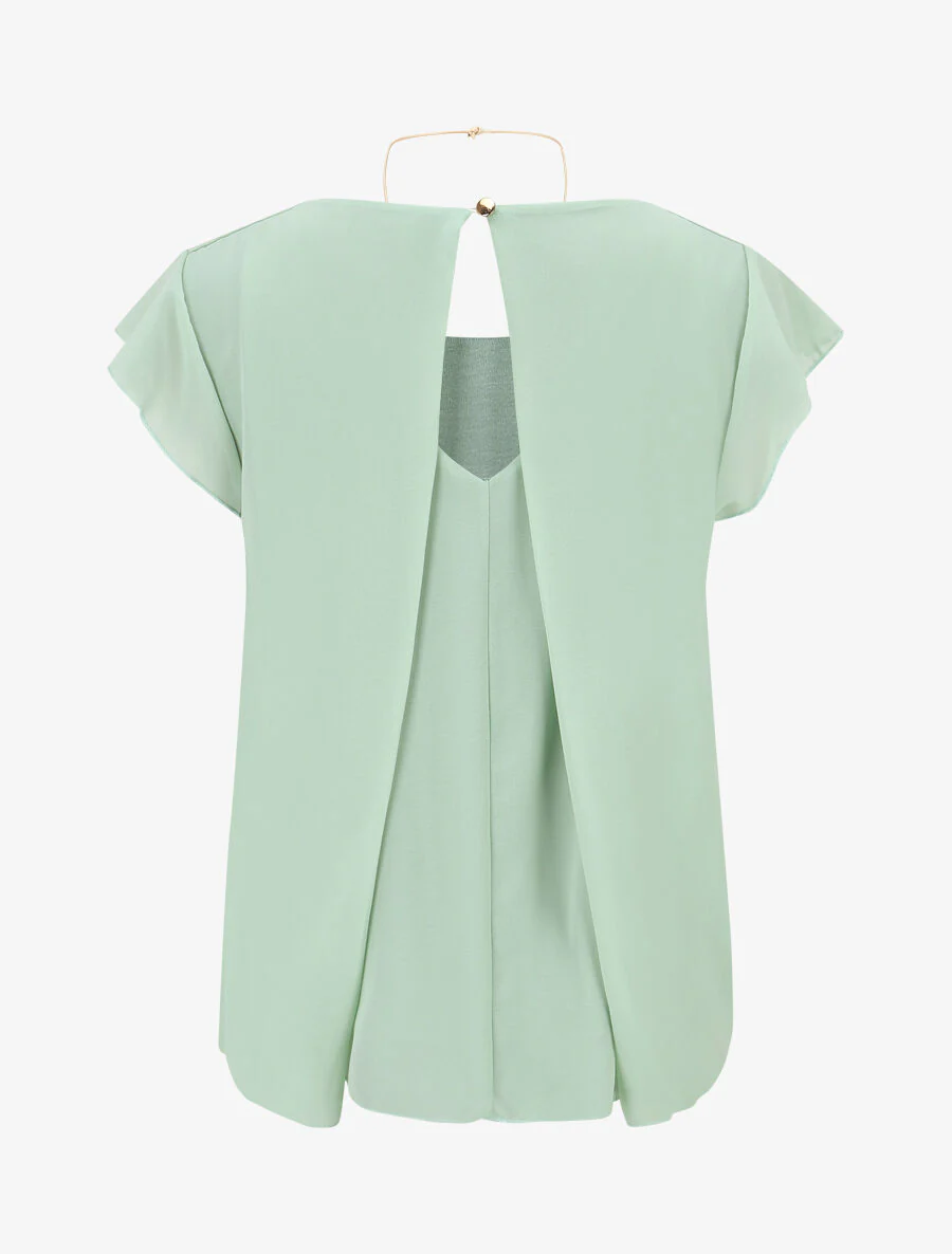 Blouse en voile transparente à manches volantées - Vert d'eau - Image 2