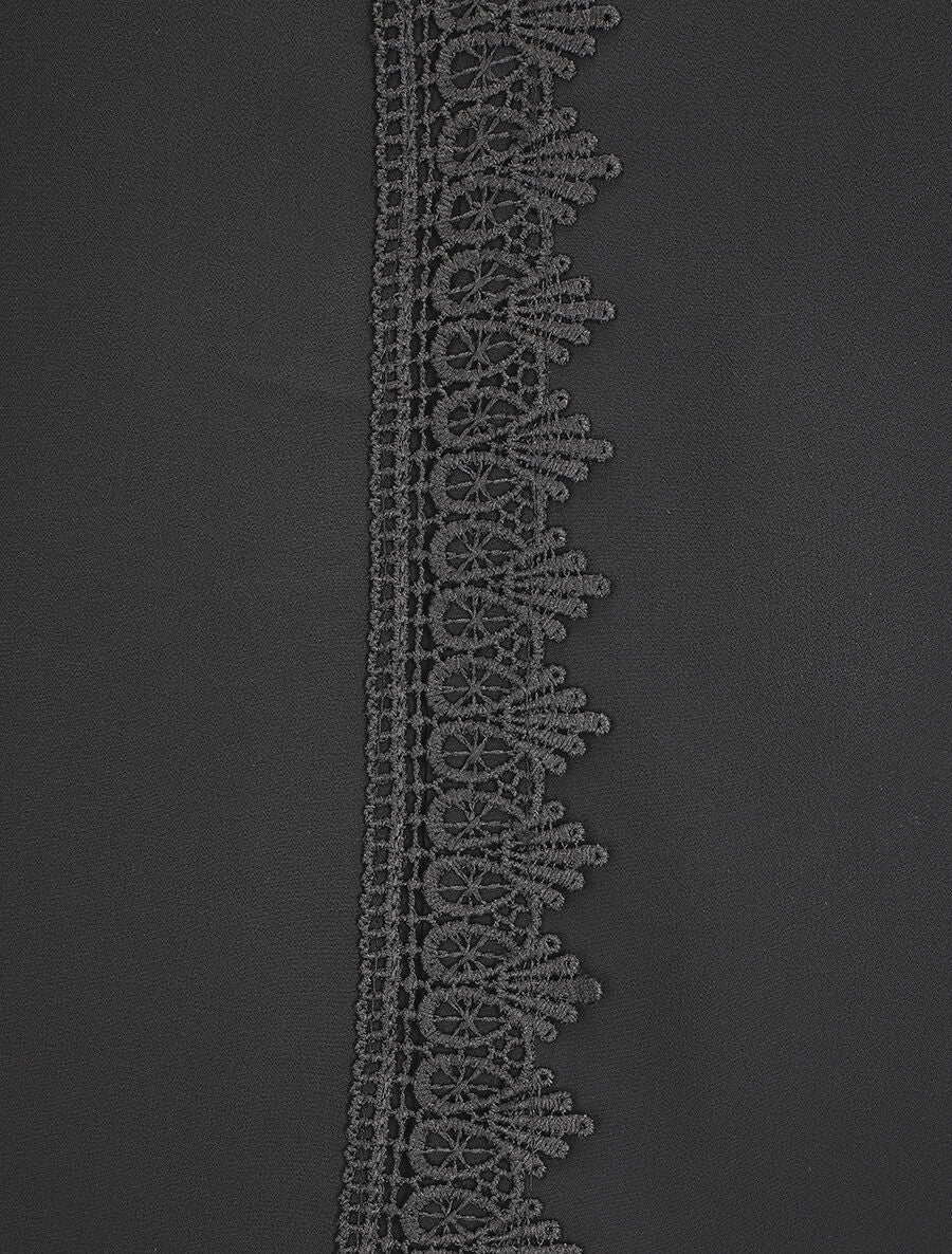 Blouse en voile unie à col brodé - Noir - Image 3