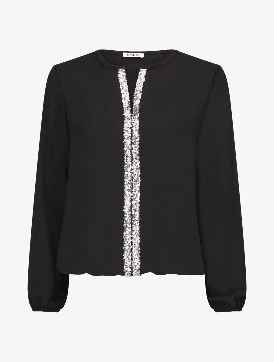 Blouse fluide à bande en sequins - Noir