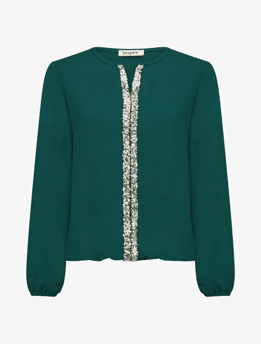 Blouse fluide à bande en sequins - Vert sapin