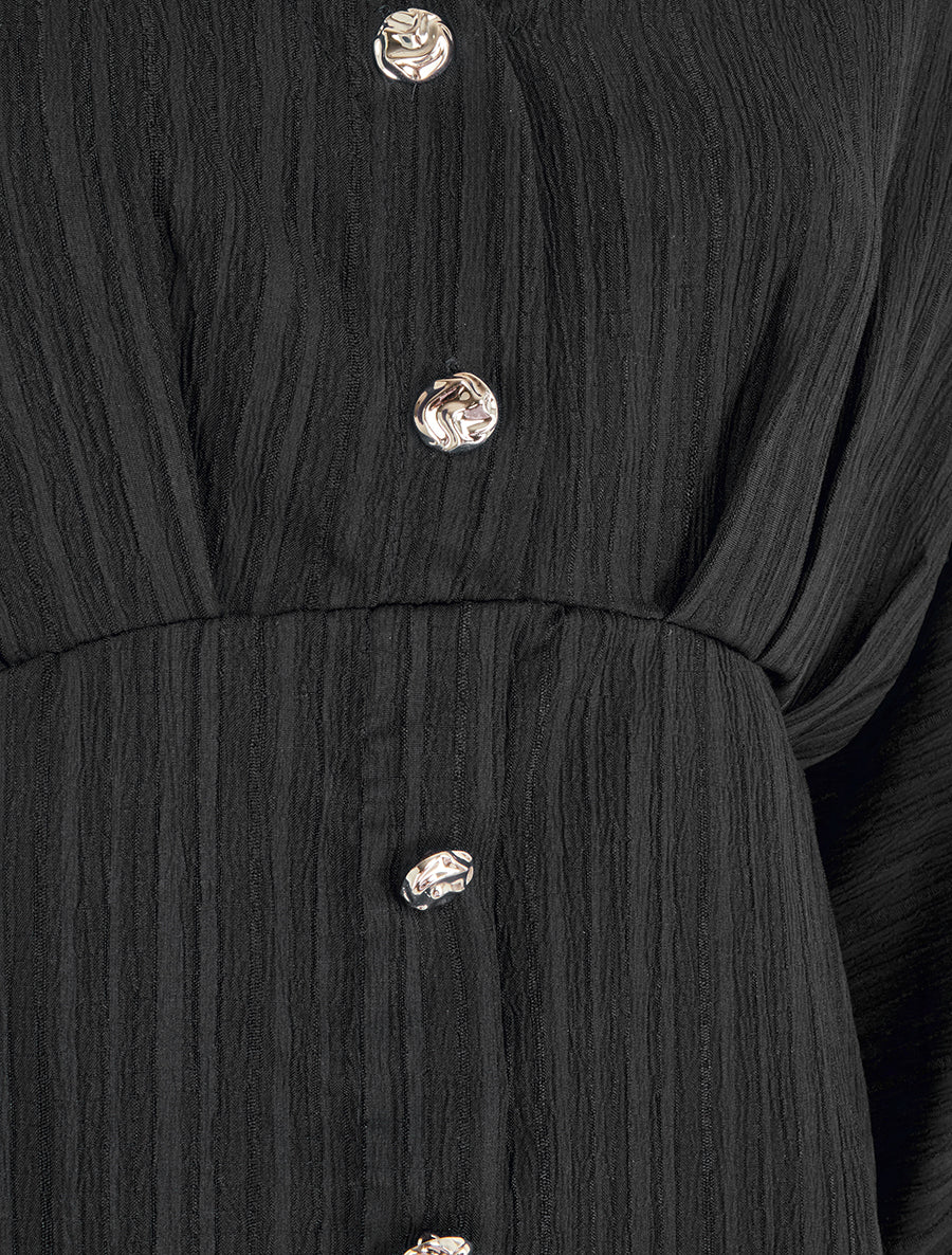 Blouse fluide à boutons décoratifs - Noir - Image 3
