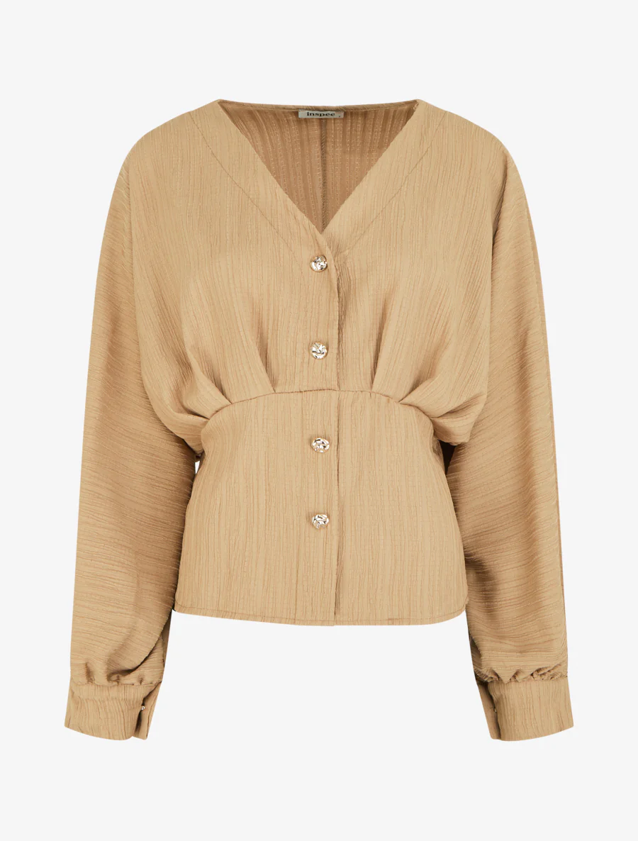 Blouse fluide à boutons décoratifs - Taupe