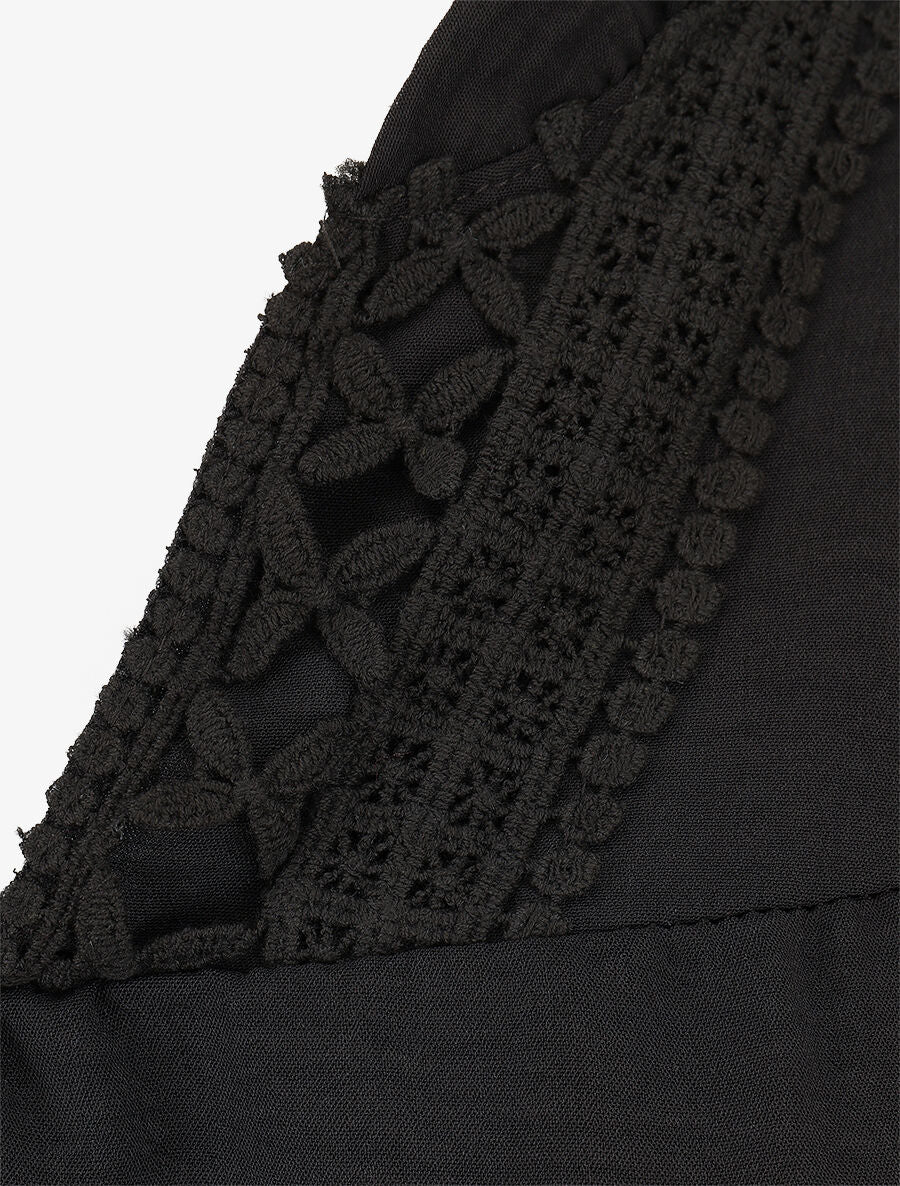 Blouse fluide à col V brodé - Noir - Image 3