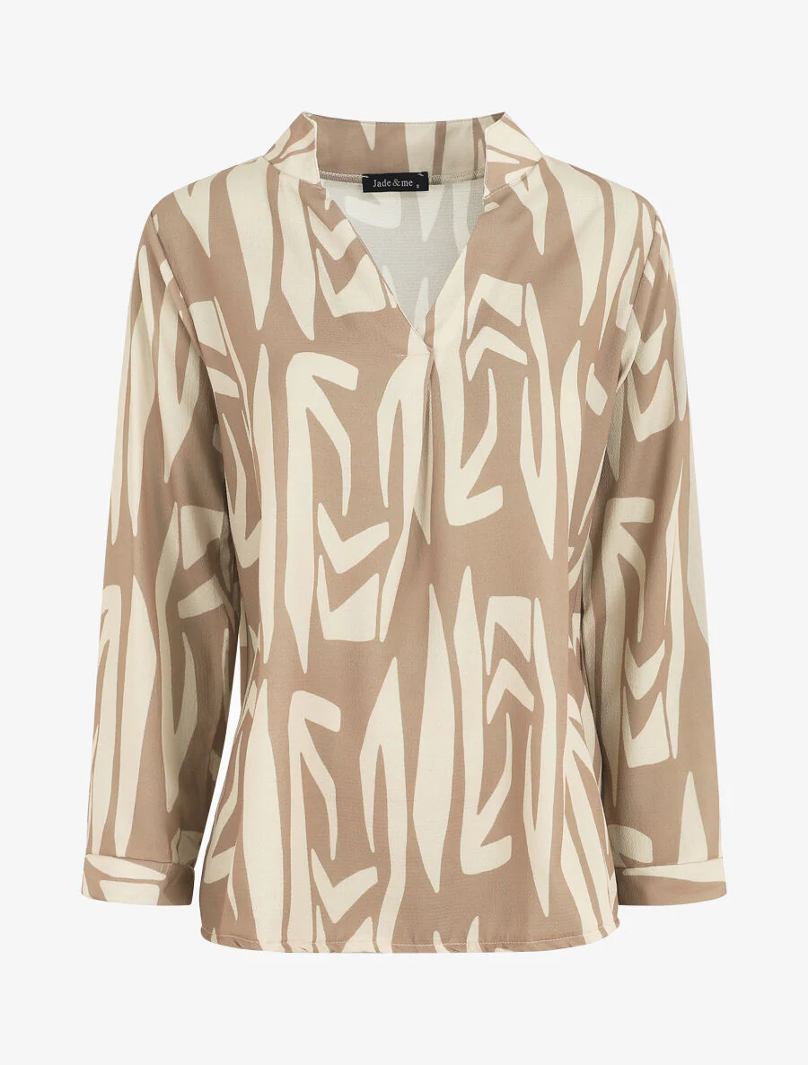 Blouse fluide à imprimé graphique - Beige