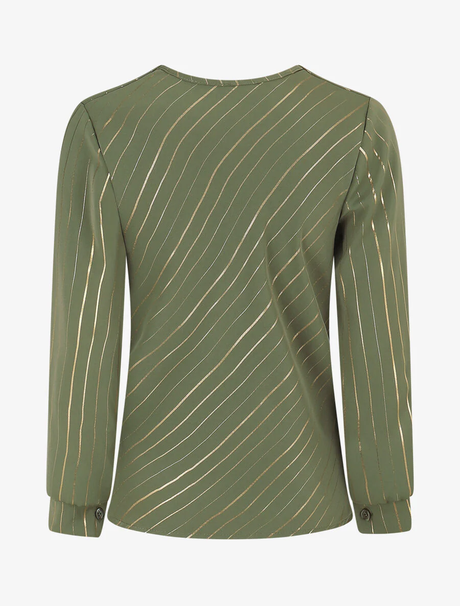 Blouse fluide à rayures irisées - Kaki - Image 2