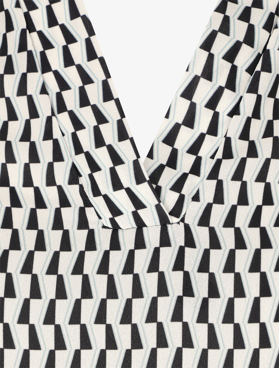 Blouse fluide imprimé graphique - Noir - Image 3